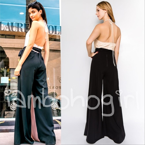 Belted Split Pant ColorBlock Jumpsuit - Picture 2 of 2